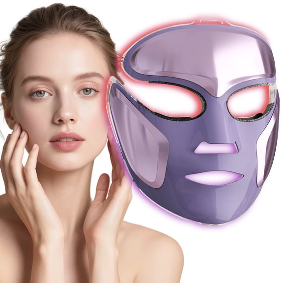 Sunvivi LED Light Therapy Face Mask with Red & Blue Light, 180 LEDs, Eye Warming, Home Skincare Device, Purple