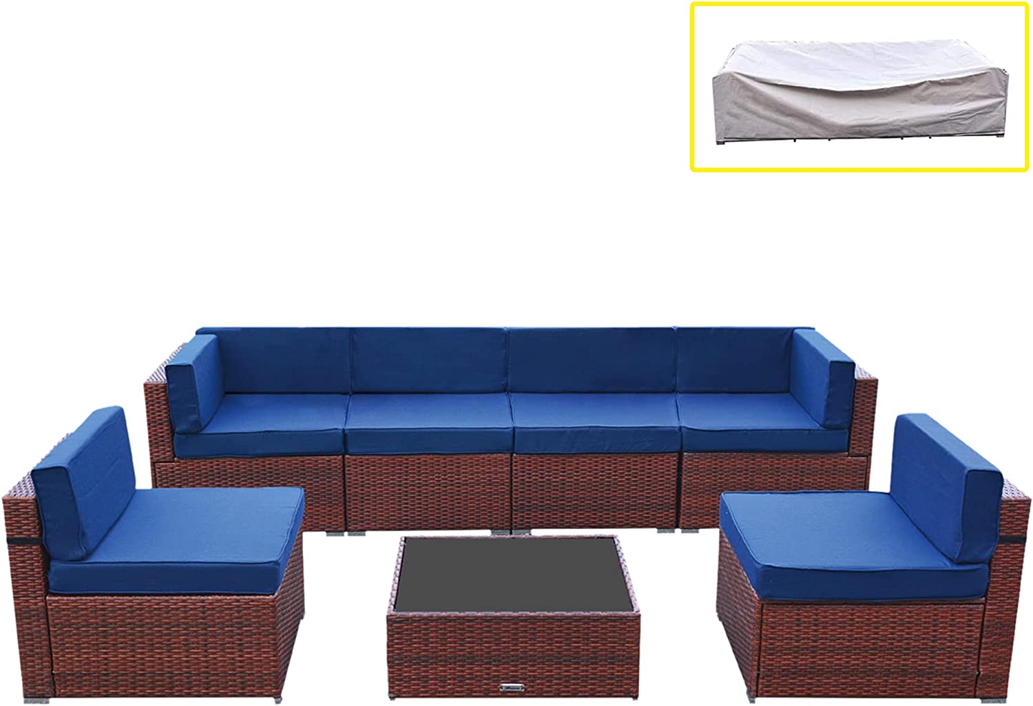 Sunvivi Outdoor 7 Pieces Patio Furniture Set, Outdoor Wicker Sectional