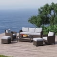 thumbnail image 1 of Sunvivi Outdoor Patio Furniture Set, 6 Piece Outdoor Rattan Sofa, All Weather Wicker Conversation Set with Coffee Table, Ottomans for Porch Backyard Garden, Grey, 1 of 3