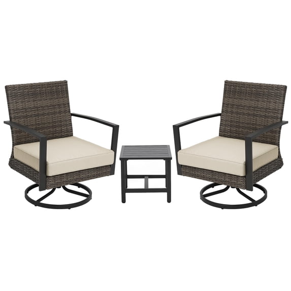 Sunvivi Patio Swivel Dining Chairs with 360-Degree Rotating, All Weather Rattan Chairs with Water-resistant Cushions & Metal Frame, Modern Outdoor Rocking Chair for Porch, Bistro, Balcony