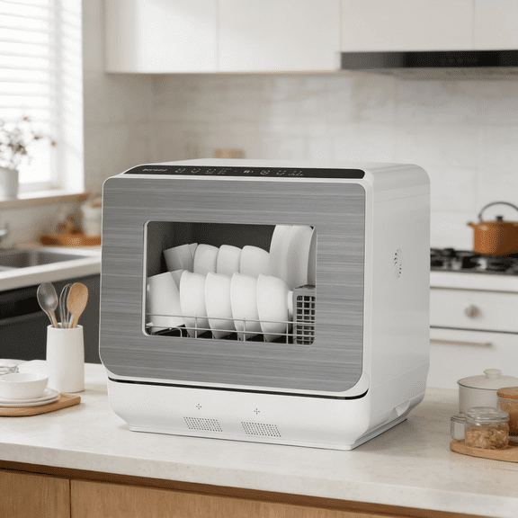 Sunvivi Portable Countertop Dishwasher 18", 152oz Built-in Water Tank, 6 Wash Programs, Energy Star, Delay Start for Apartments & RV