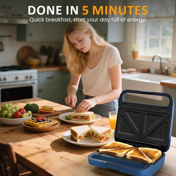 Sunvivi Pro Sandwich Maker Press Grill, 3 in 1 Electric Waffle Maker with Removable Non-stick Plates, with Glass Top, Cool Touch Handle & Easy to Clean, 850W