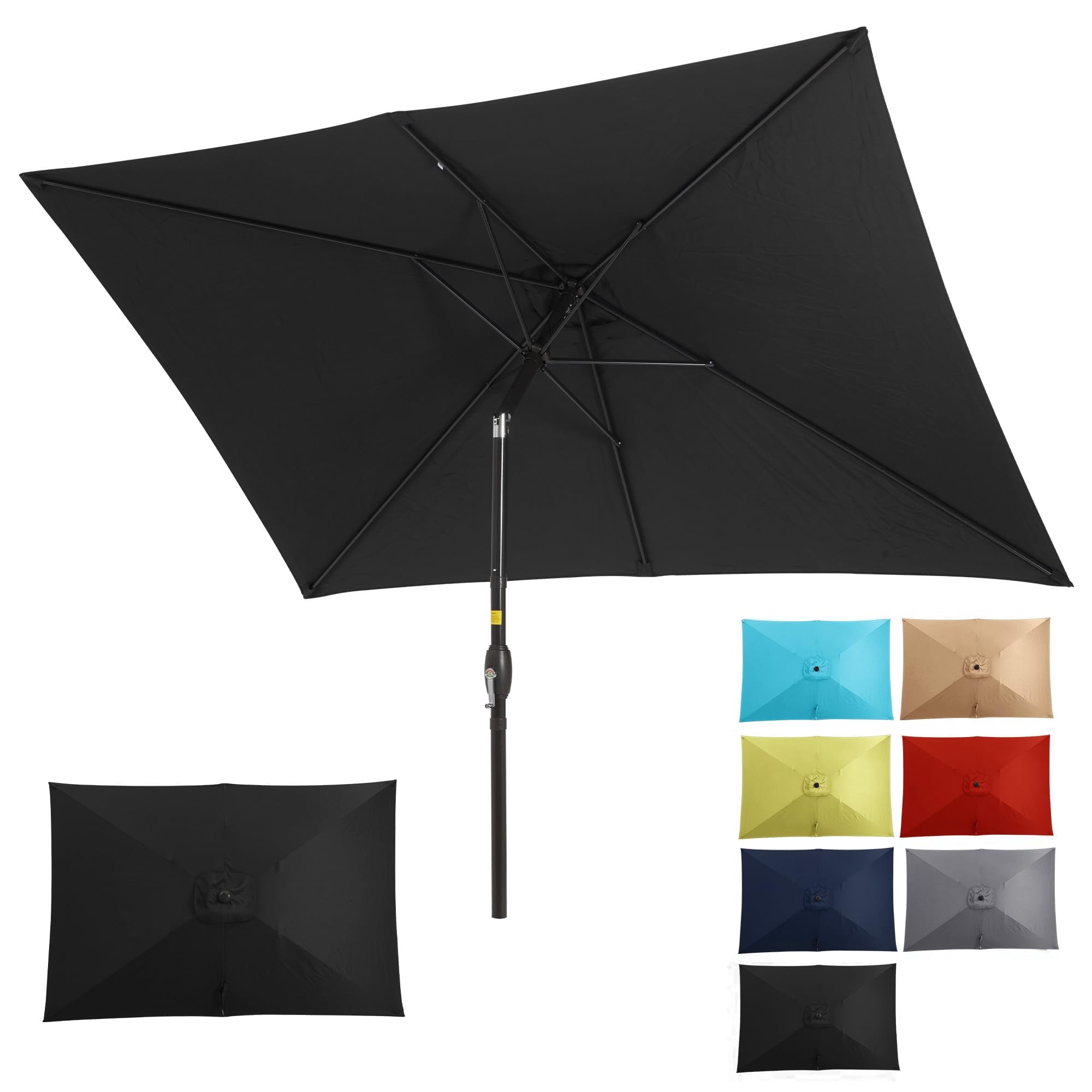 Sunvivi 10 x 6.5 Ft Rectangular Patio Umbrella with Crank and Tilt, Metal Pole Outdoor Umbrella with Polyester Canopy, Black