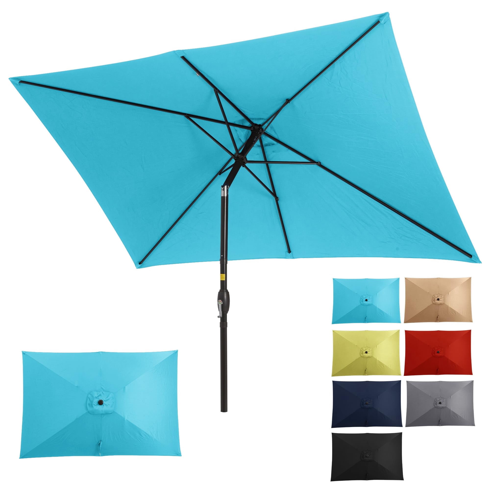 Sunvivi 10 x 6.5 Ft Rectangular Patio Umbrella with Crank and Tilt, Metal Pole Outdoor Umbrella with Polyester Canopy, Blue