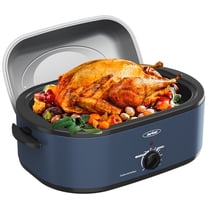 Sunvivi Roaster Oven with Self-Basting Lid, 20qt Electric Roaster with Removable Pan & Rack, Turkey Roaster Oven with Defrost & Warm Function, Stainless Steel, Blue