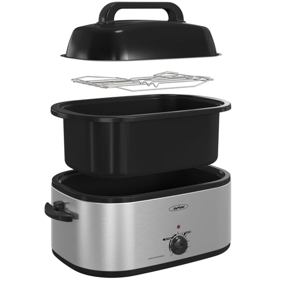 Sunvivi 22 Qt Roaster Oven with Removable Pan, Electric Turkey Roaster with Self-Basting Glass Lid, Silver