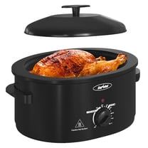 Sunvivi Roaster Oven with Self-Basting Lid, 8qt Electric Roaster with Removable Pan & Rack, Turkey Roaster Oven with Defrost & Warm Function, Stainless Steel, Black