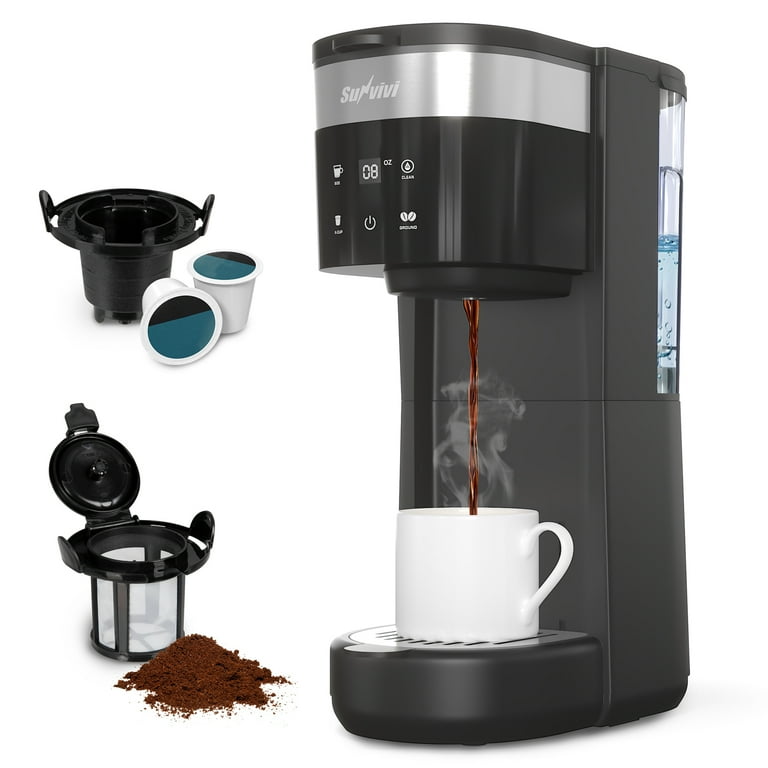 Sunvivi Single Serve Coffee Maker Single Cup Coffee Brewer with 3 Brewing Options 6 to 14oz Brew Sizes 30oz Removable Water Reservoir Reusable