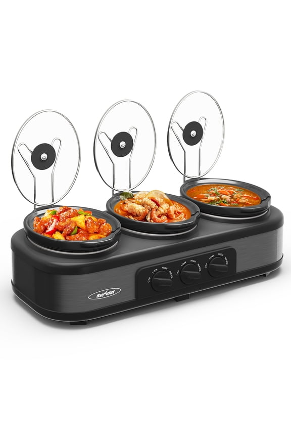 Triple Slow Cooker With Liners, Temperature Control, Total 4.5 Qt