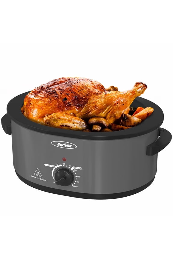 Slow Cooker with Self-Basting Lid, Removable Pan and Rack - Stainless Steel - Gray