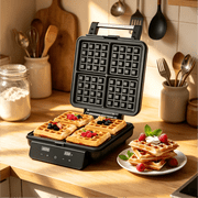 SUNVIVI 4-in-1 Waffle Maker Quick Heat-Up, Nonstick, 4 Slices, Stainless Steel