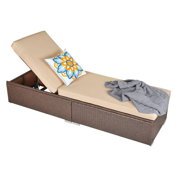Sunvivi Wicker Patio Chaise Lounge Chair, Create the Patio of Your Dreams With Our Modular Furniture Sets, Brown and Beige, PE Wicker