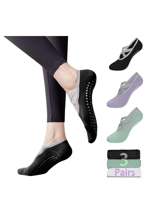 Grip Pilates Yoga Socks for Women, 3 Pairs, Non Slip Grippy Socks for Barre Ballet Dance New
