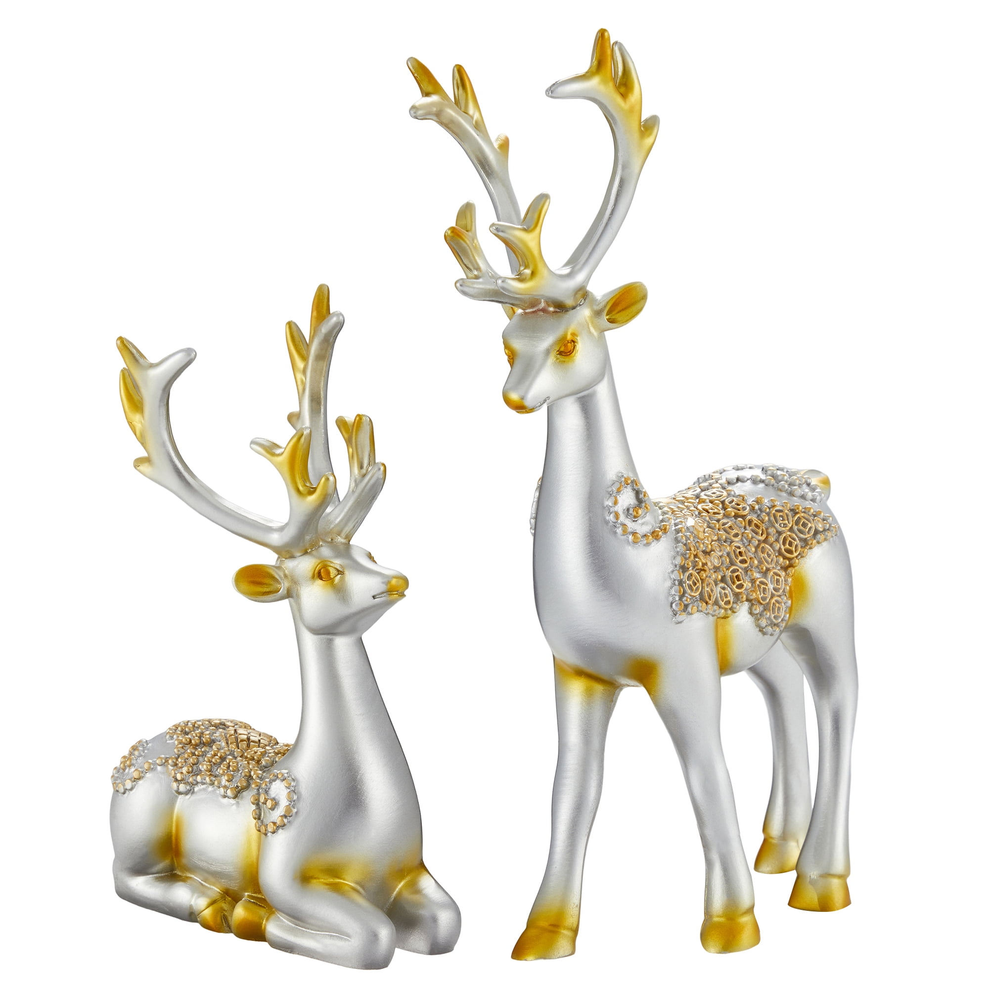 Sunwanar Christmas Resin Elk Figurines, Lucky Sitting and Standing Deer