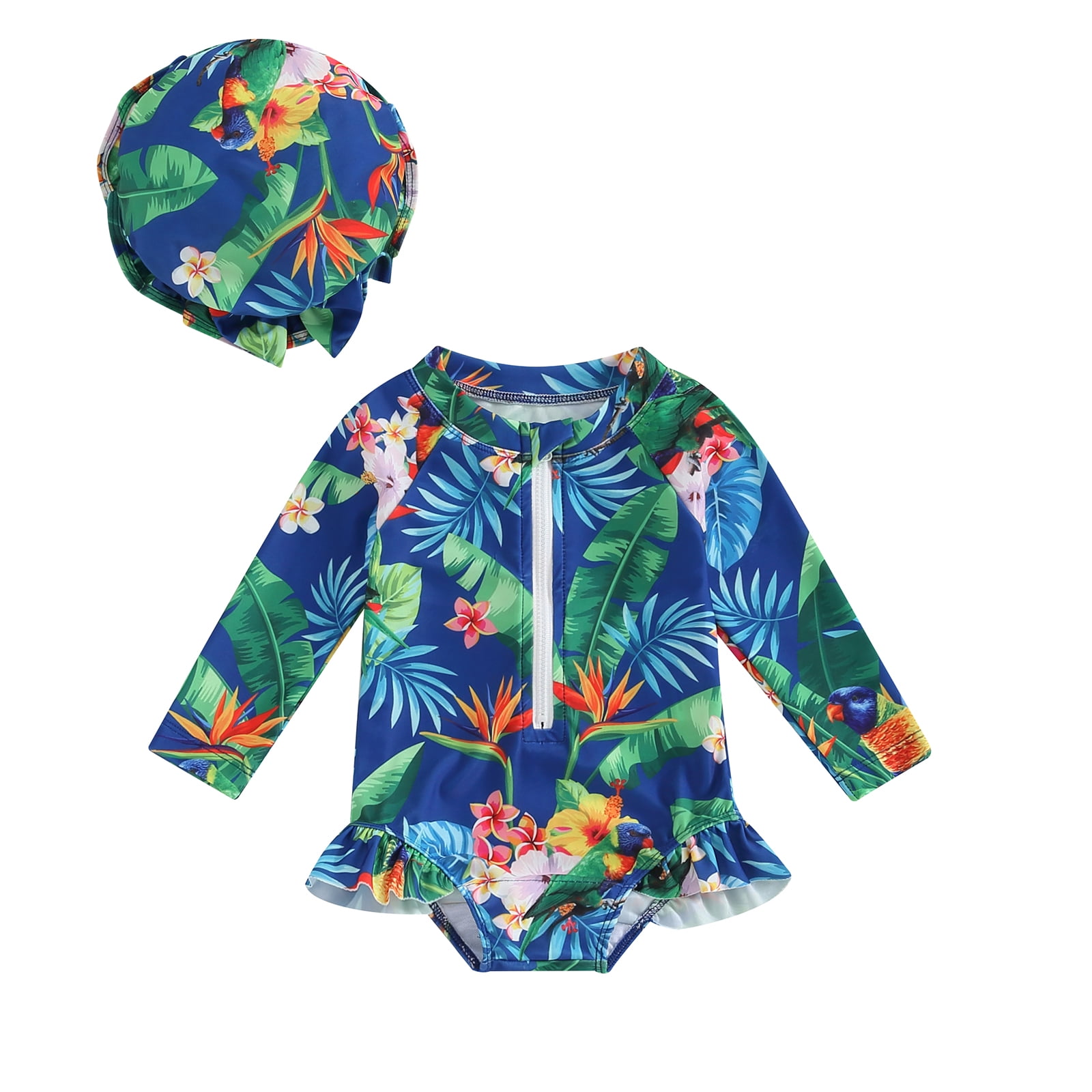 HIHA Toddler Girl Long Sleeve Swimsuit Set With Headband – Cute Fruit Print Rashguard For Beach & Pool