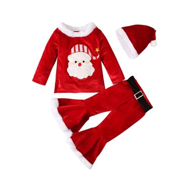 2-Piece Baby Girl Christmas Outfit, Long Sleeve Cartoon Top With Skirt/Pants