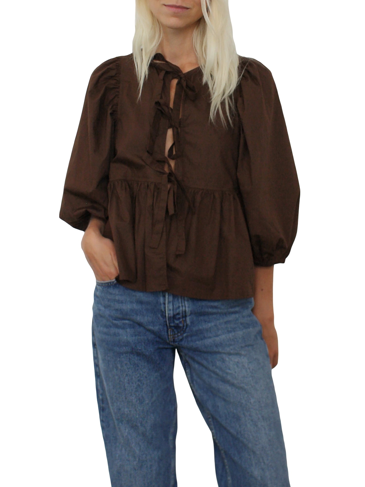 Women's Summer Peplum Top - Bow Tie Front, Ruffle Hem, Sleeveless Crop Blouse For Casual Or Dressy Outfits