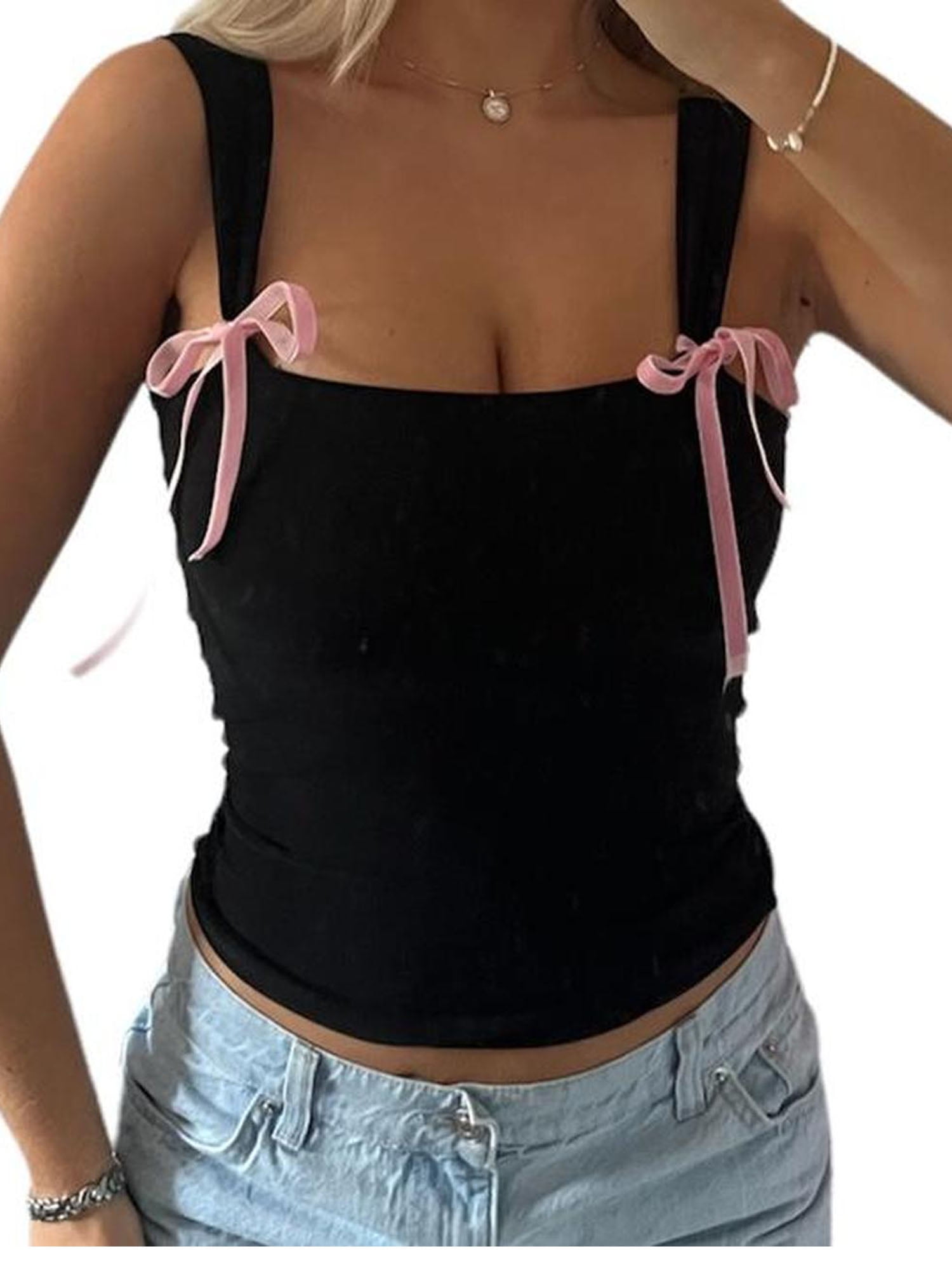 Y2K Striped Cami Crop Top - Sleeveless Backless Spaghetti Strap Tank For Women, Slim Fit Going Out Top