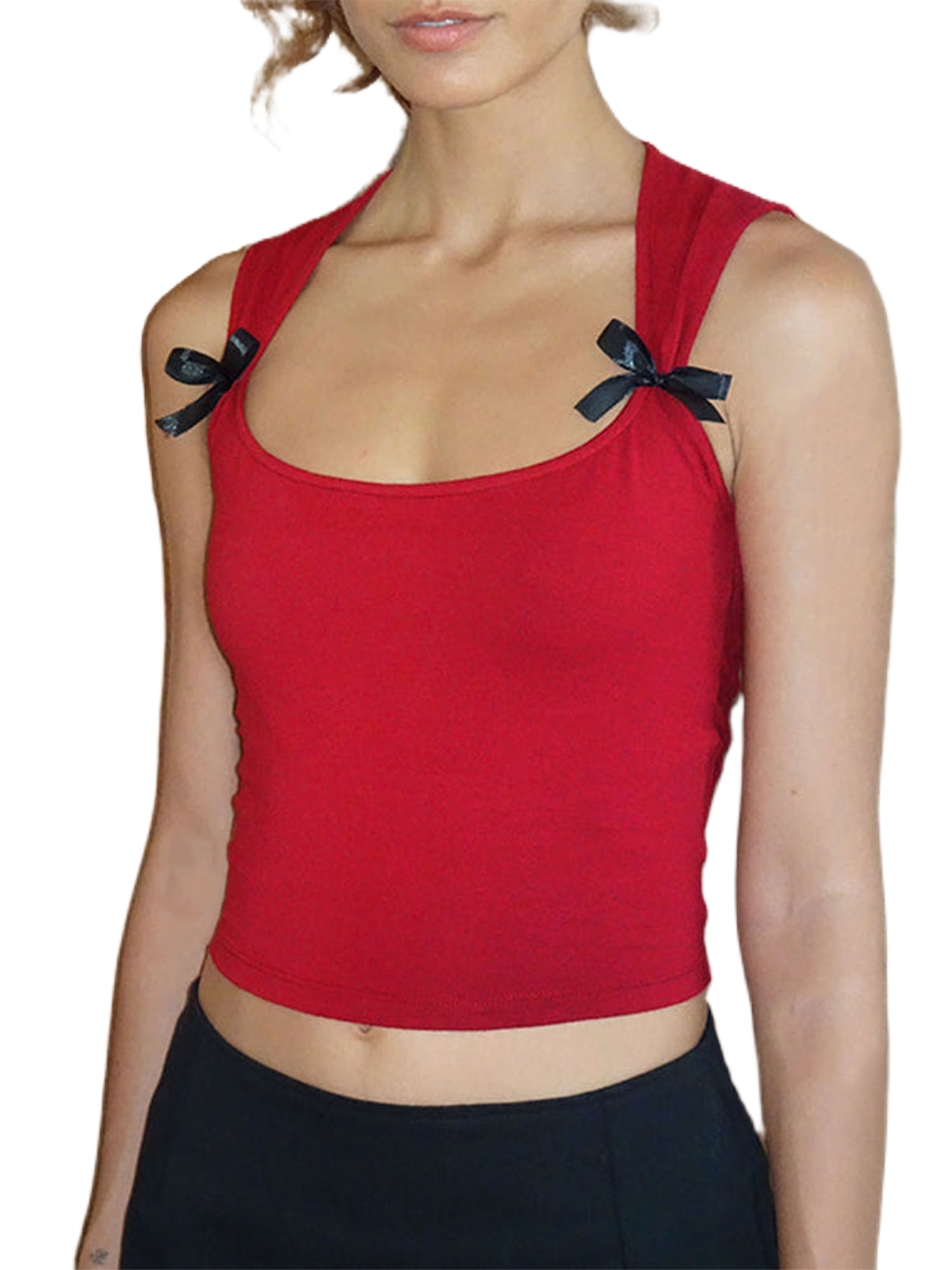 Women's Y2K Bow Tank Top - Sleeveless Scoop Neck Crop Tops For Summer Aesthetic Outfits