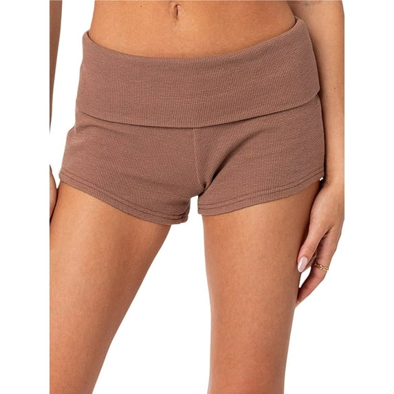 Sunwanar Womens Pajama Shorts Fold Over Low Waist Stretch Cotton Active Yoga Shorts Pajamas Bottoms