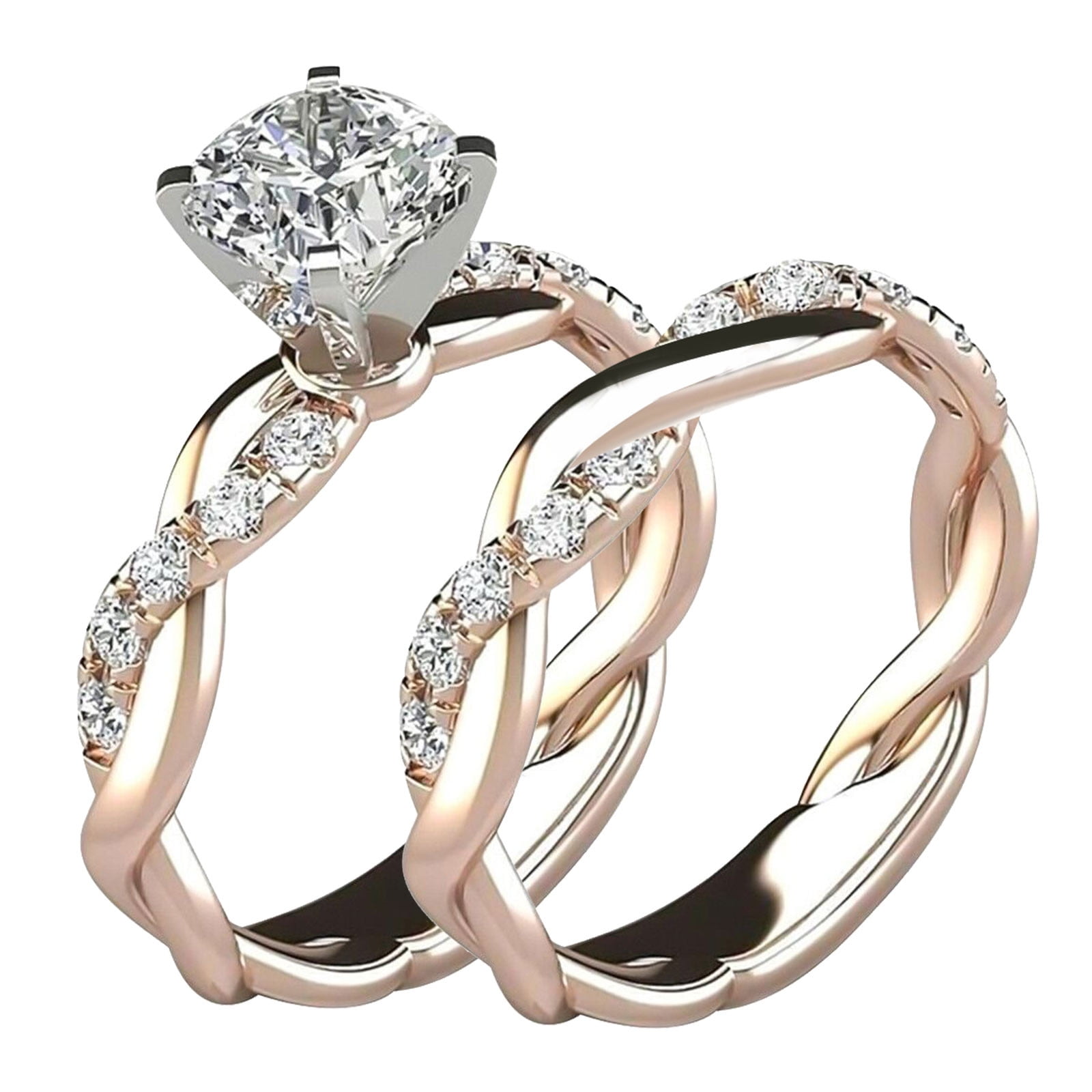 Luxury 3 Pcs Ring Sets For Women Rose Gold Filled Champagne