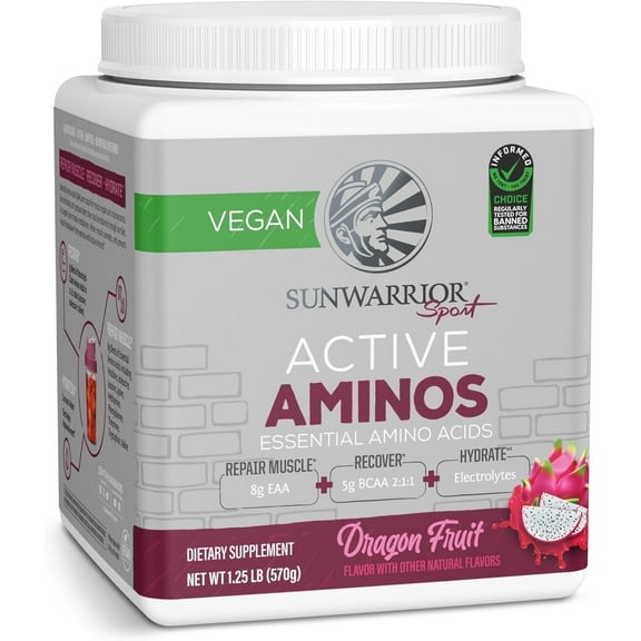 Sunwarrior Amino Energy Powder with Active Amino Acids for Muscle Recovery, Dragon Fruit, 570g
