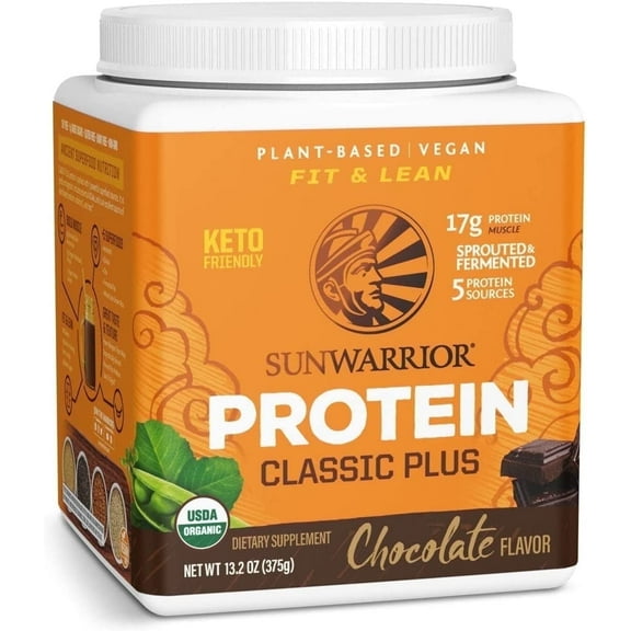 Sunwarrior Classic Plus Protein Chocolate Organic Vegan Protein Powder with BCAA 375g