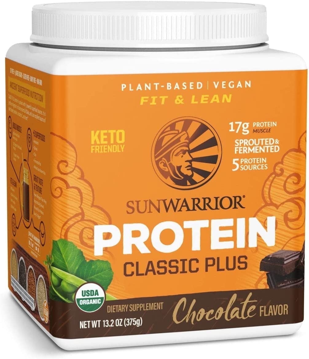 Sunwarrior Chocolate Protein Classic Plus | Organic Vegan Protein Powder, 13.2 oz