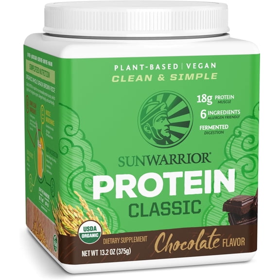 Sunwarrior Classic Protein Chocolate Organic Vegan Protein Powder with BCAA 375g