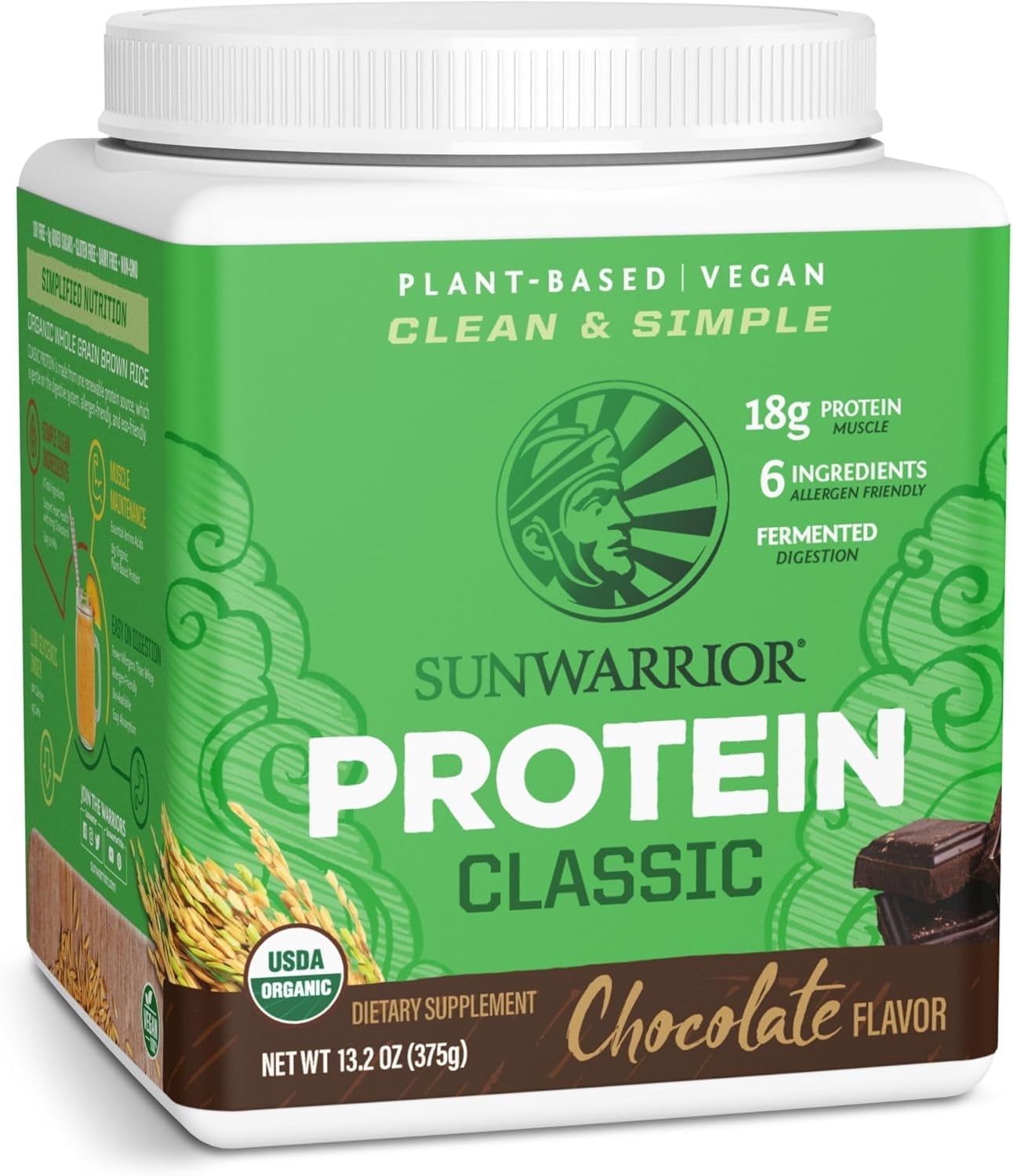 Brown Rice Protein Powder with Bcaa & Amino Acids Raw Rice Protein Shake Gluten Free Low Carb Dairy Free | Plant Based Classic Sprouted Brown Rice Protein Powder Chocolate 375g by Sunwarrior