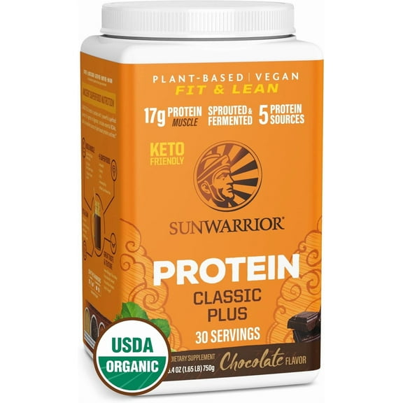 Sunwarrior Classic Plus Protein Chocolate Organic Vegan Protein Powder with BCAA 750g