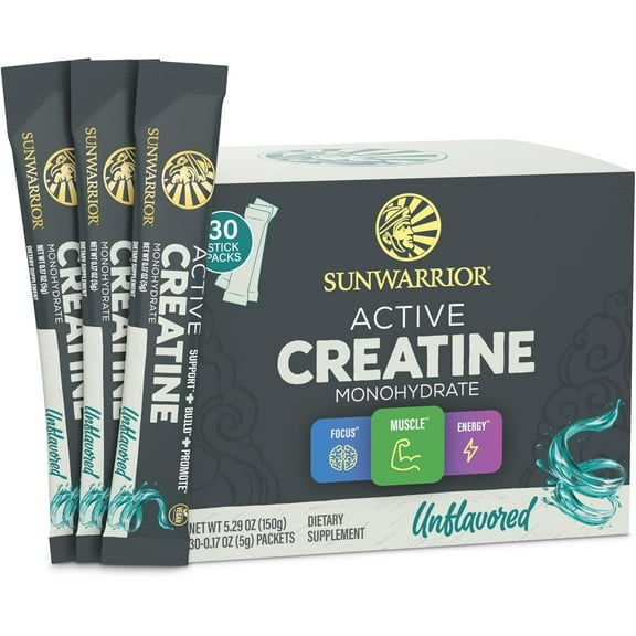 Sunwarrior Micronized Creatine Monohydrate Powder, Vegan Pre Workout Supplement, Unflavored, 30 Servings