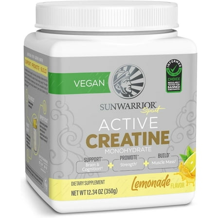 Sunwarrior Vegan Creatine Monohydrate Powder, Preworkout Recover Supplement, Lemonade, 12.34 oz