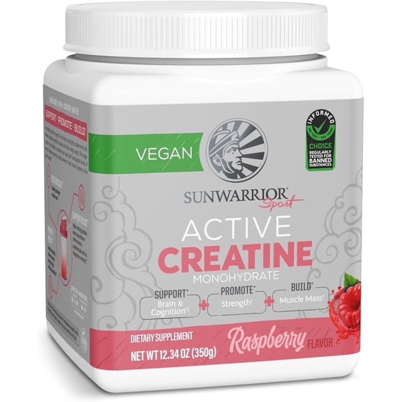 Sunwarrior Vegan Creatine Monohydrate Powder, Preworkout Recover Supplement, Raspberry, 12.34 oz
