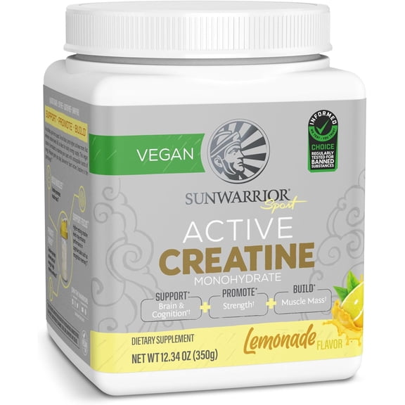 Sunwarrior Vegan Creatine Monohydrate Powder, Preworkout Recover Supplement, Lemonade, 12.34 oz