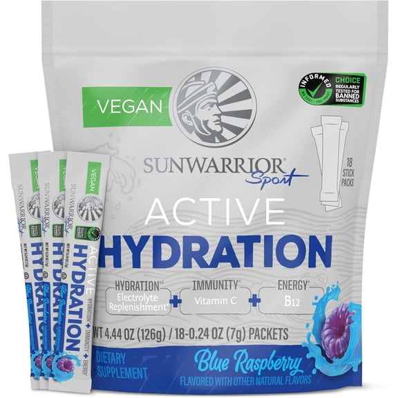 Sunwarrior Active Hydration Electrolyte Powder, Blue Raspberry, 4.44 oz (18 Stick Packs)