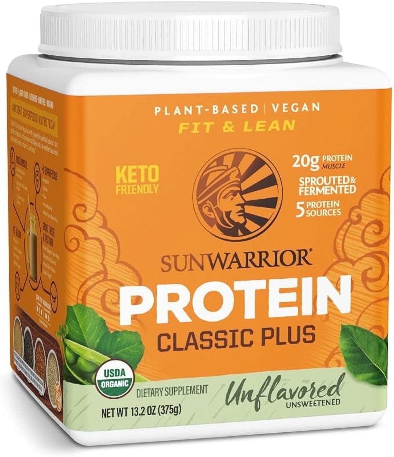Sunwarrior Classic Plus Protein Natural Organic Vegan Protein Powder with BCAA 375g