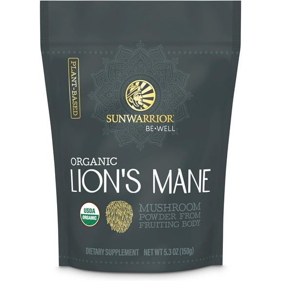 Sunwarrior Be Well Unsweetened Organic Lion's Mane Mushroom Powder, 5.3 oz