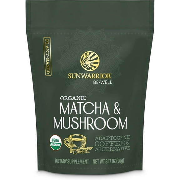 Sunwarrior Organic Be Well Matcha Mushroom Powder 90g Pouch (30 SRV)