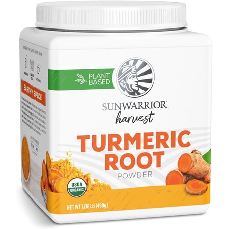Sunwarrior Organic Turmeric Root Powder | Pure Raw Superfood Powder for Baking Smoothies and Curry | USDA Non-GMO 490g Tub (70 SRV) Organic Harvest