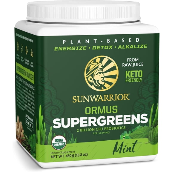 Sunwarrior Ormus Supergreen Organic Probiotic Powder, Mint, 450g