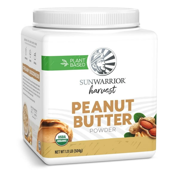 Sunwarrior Peanut Butter Powder | All Natural Peanut Butter Powder Reduced Fat No Sugar Added Low Calories Low Fat Non GMO Soy Free Gluten Free Peanut Flour | 500g tub Organic Harvest