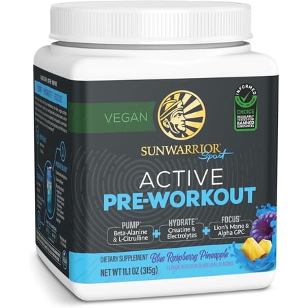 Sunwarrior Active Pre-Workout Powder for Men & Women, Raspberry Pineapple, 315g (30 Servings)