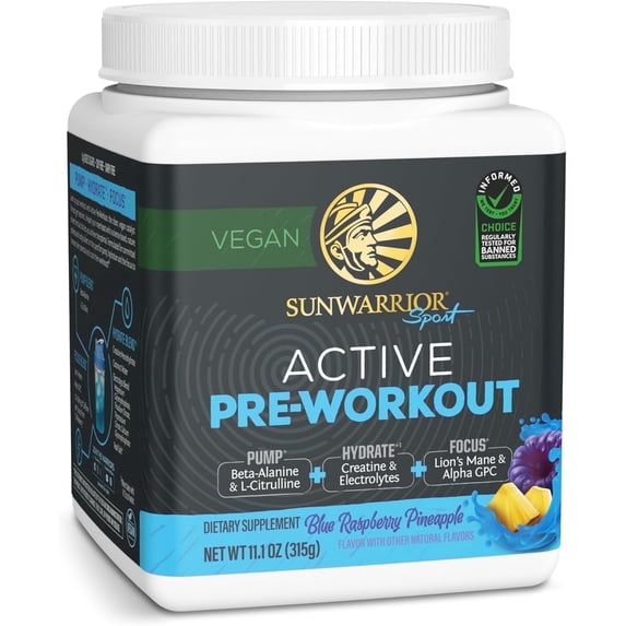 Sunwarrior Active Pre-Workout Powder for Men & Women, Raspberry Pineapple, 315g (30 Servings)