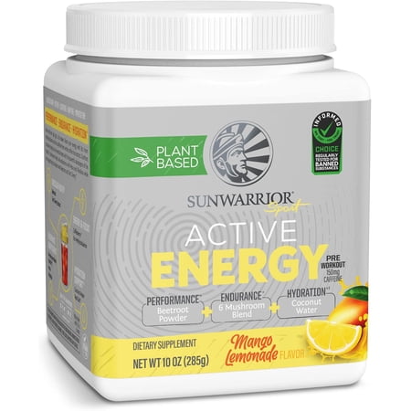 Sunwarrior Sport Active Energy Pre-Workout Mango Lemonade Vegan Powder 30 Servings