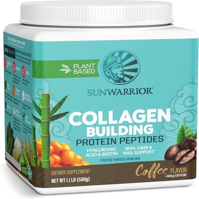 Sunwarrior Vegan Collagen Protein Powder, Coffee Flavor, 1.1 Lb (20 Servings)