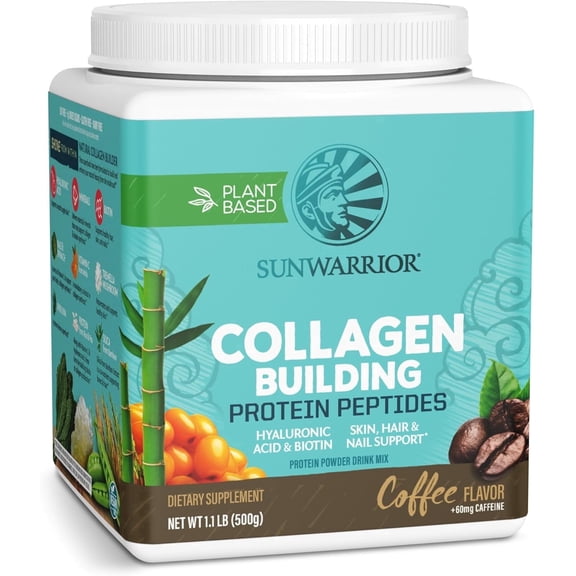 Sunwarrior Vegan Collagen Protein Powder, Coffee Flavor, 1.1 Lb (20 Servings)