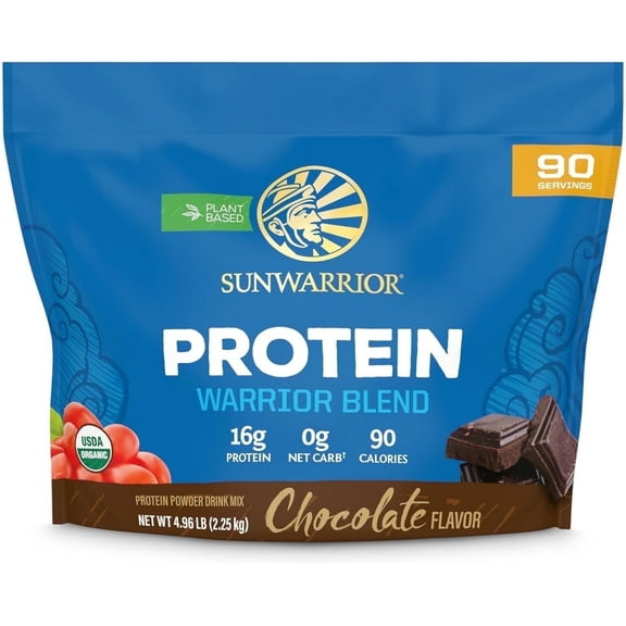 Sunwarrior Warrior Blend Vegan Protein Powder, Chocolate, BCAA Amino Acids, 90 Servings