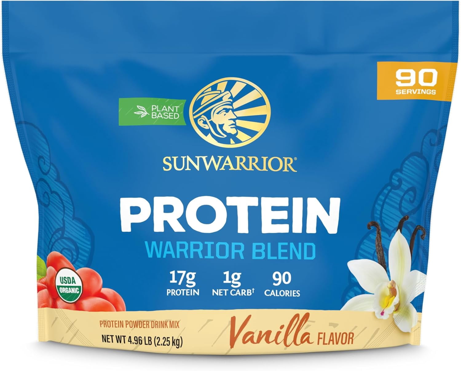 Sunwarrior Warrior Blend Vegan Protein Powder with BCAA Amino Acids, Vanilla, 4.96 Lbs (90 Servings)