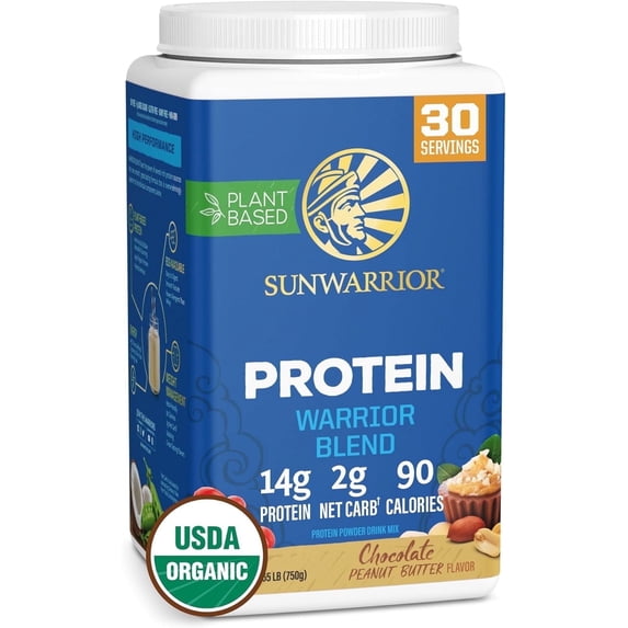 Sunwarrior Warrior Blend Vegan Protein Powder, Chocolate Peanut Butter Flavor, 13.2 oz
